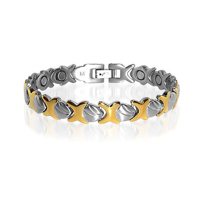 9mm wide Stainless Steel Two Tone Magnetic Golf Bracelet 7.75 inch - Gem Avenue