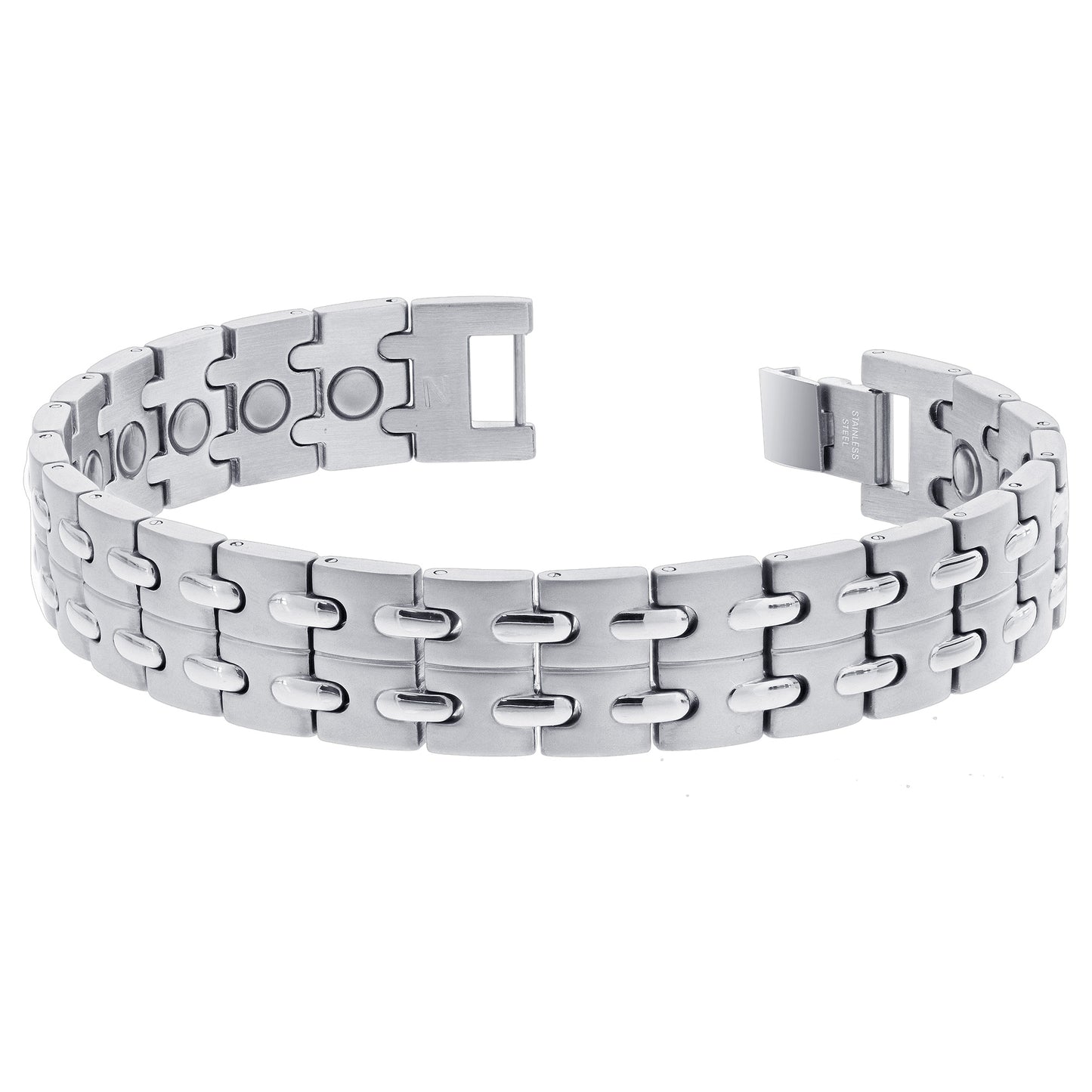 Stainless Steel Mens Magnetic Bracelet Long with Fold over Clasps - Gem Avenue