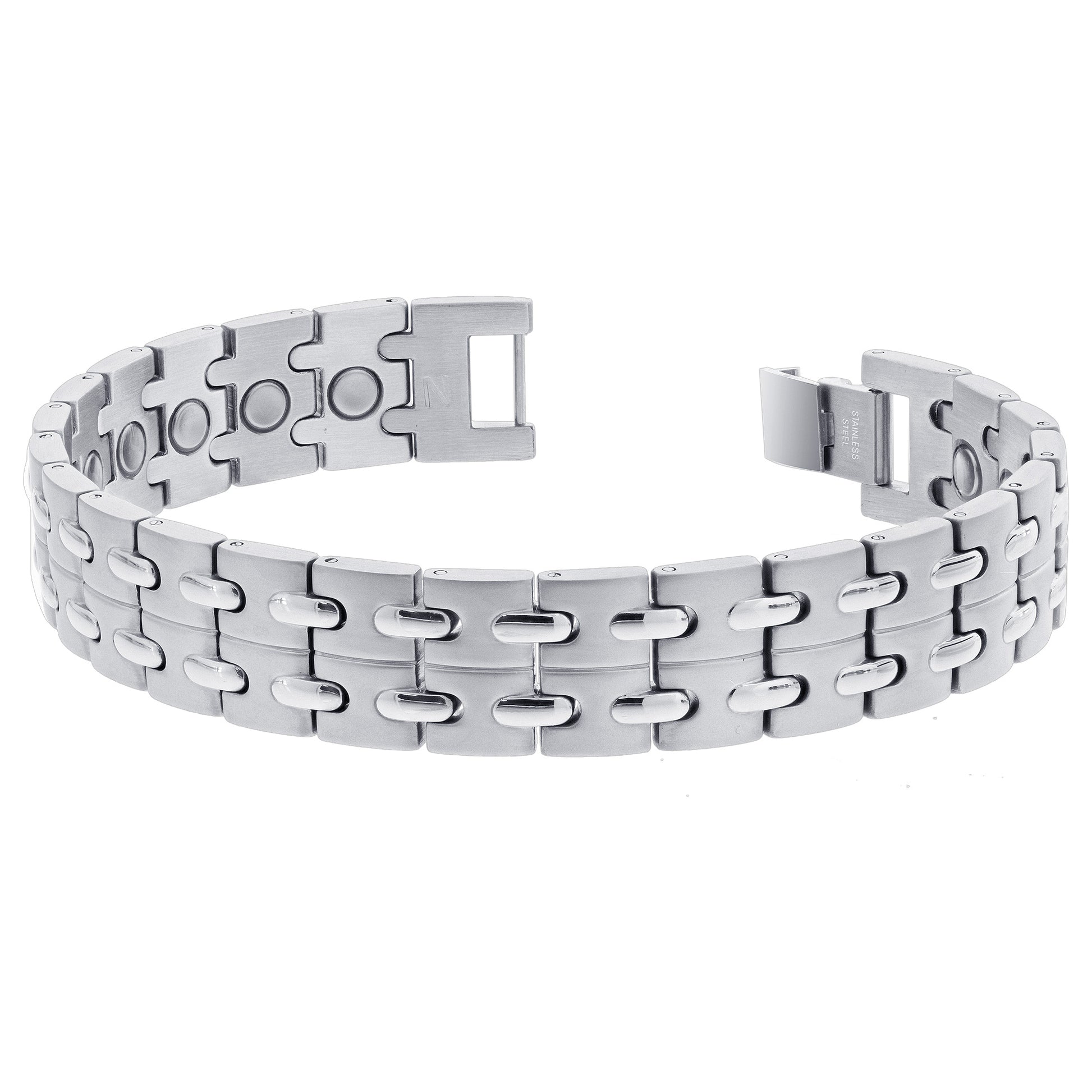 Stainless Steel Mens Magnetic Bracelet Long with Fold over Clasps - Gem Avenue