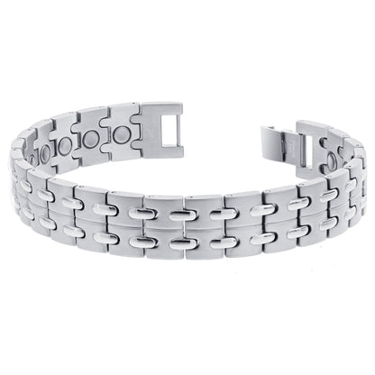 Stainless Steel Mens Magnetic Bracelet Long with Fold over Clasps - Gem Avenue
