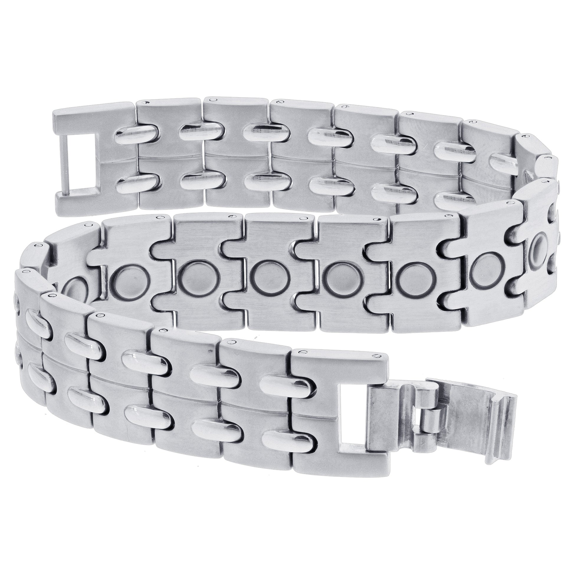 Stainless Steel Mens Magnetic Bracelet Long with Fold over Clasps - Gem Avenue