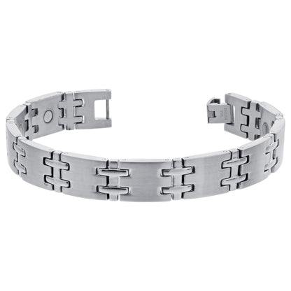 Mens Stainless Steel Silver Tone Magnetic Bracelet - Gem Avenue