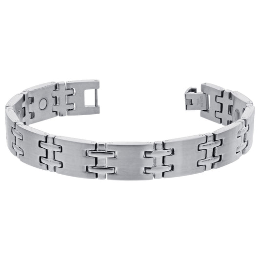 Mens Stainless Steel Silver Tone Magnetic Bracelet - Gem Avenue