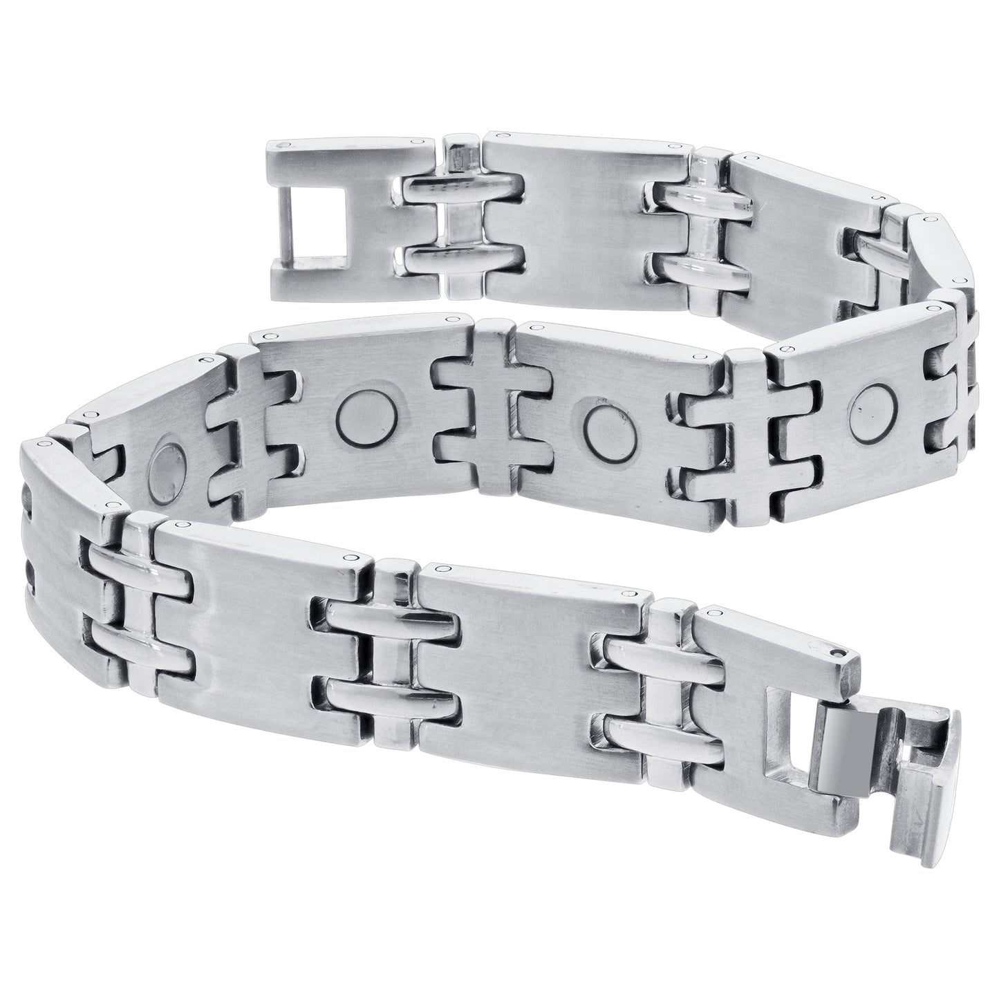 Mens Stainless Steel Silver Tone Magnetic Bracelet - Gem Avenue