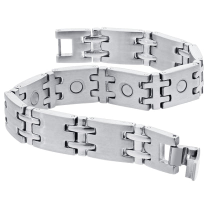 Mens Stainless Steel Silver Tone Magnetic Bracelet - Gem Avenue