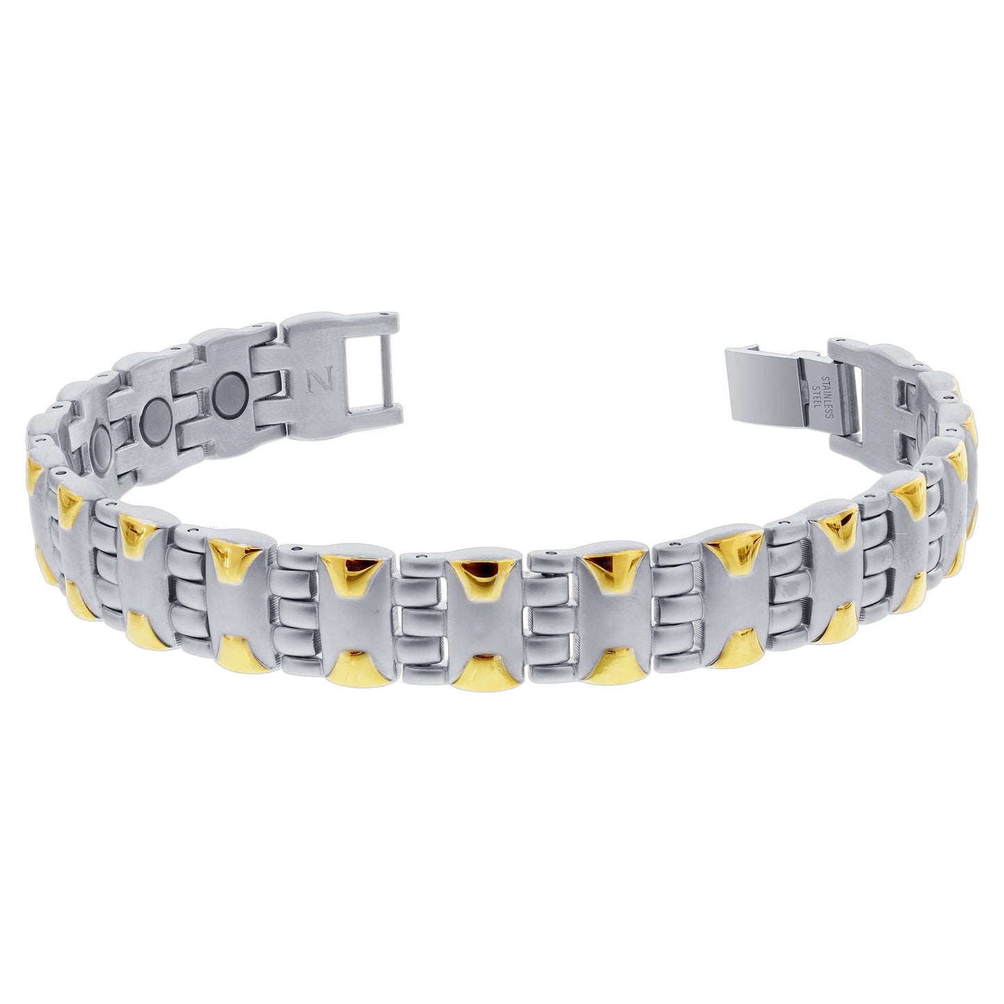 Stainless Steel Mens 2 Tone Magnetic Golf Bracelet 8 inch - Gem Avenue