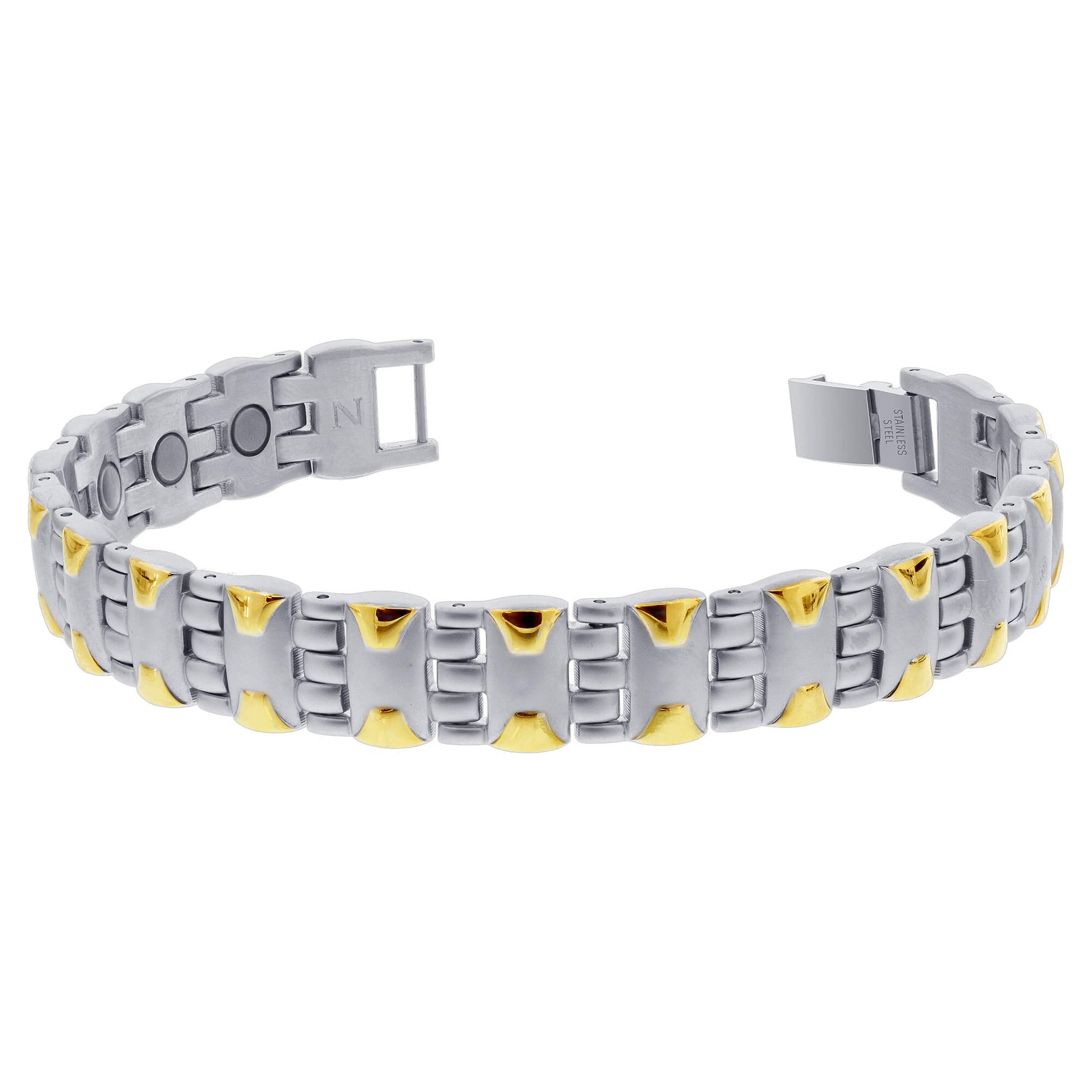 Stainless Steel Mens 2 Tone Magnetic Golf Bracelet 8 inch - Gem Avenue