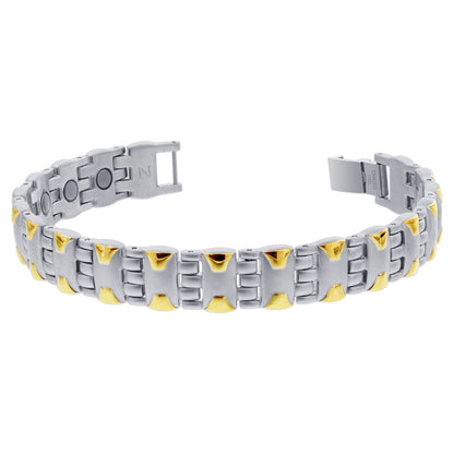 Stainless Steel Mens 2 Tone Magnetic Golf Bracelet 8 inch - Gem Avenue