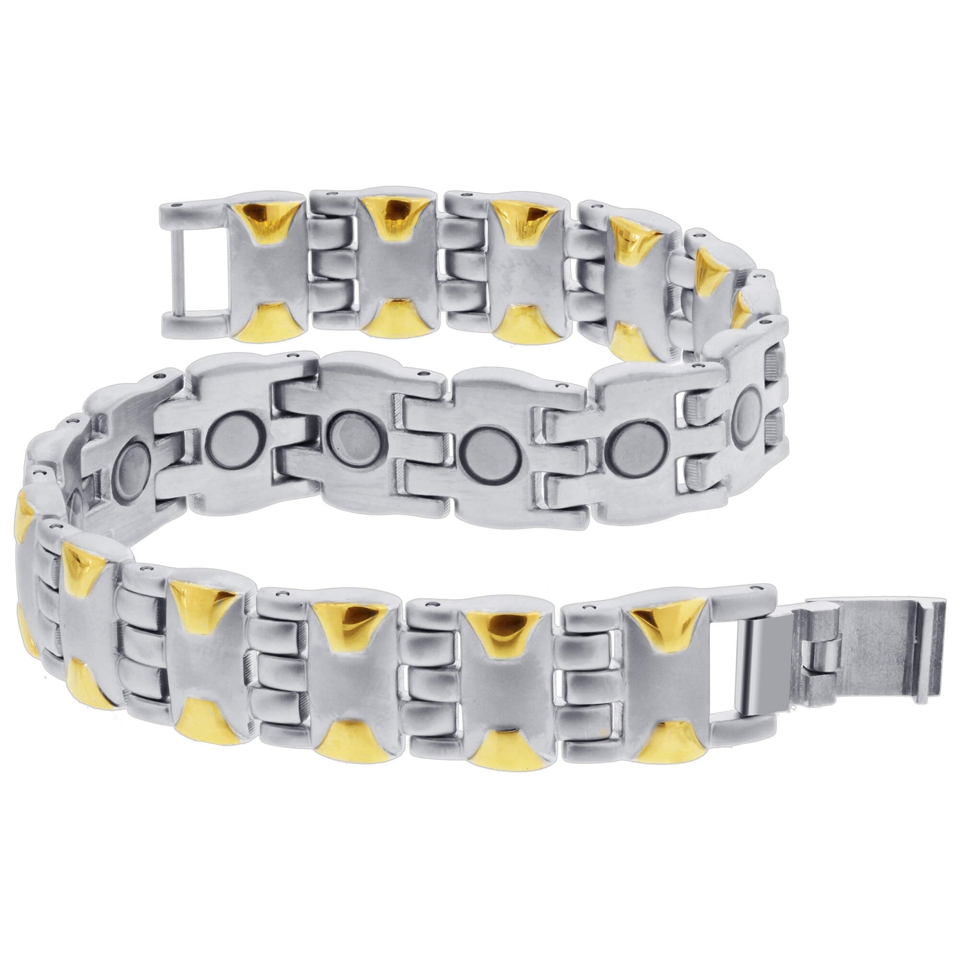 Stainless Steel Mens 2 Tone Magnetic Golf Bracelet 8 inch - Gem Avenue
