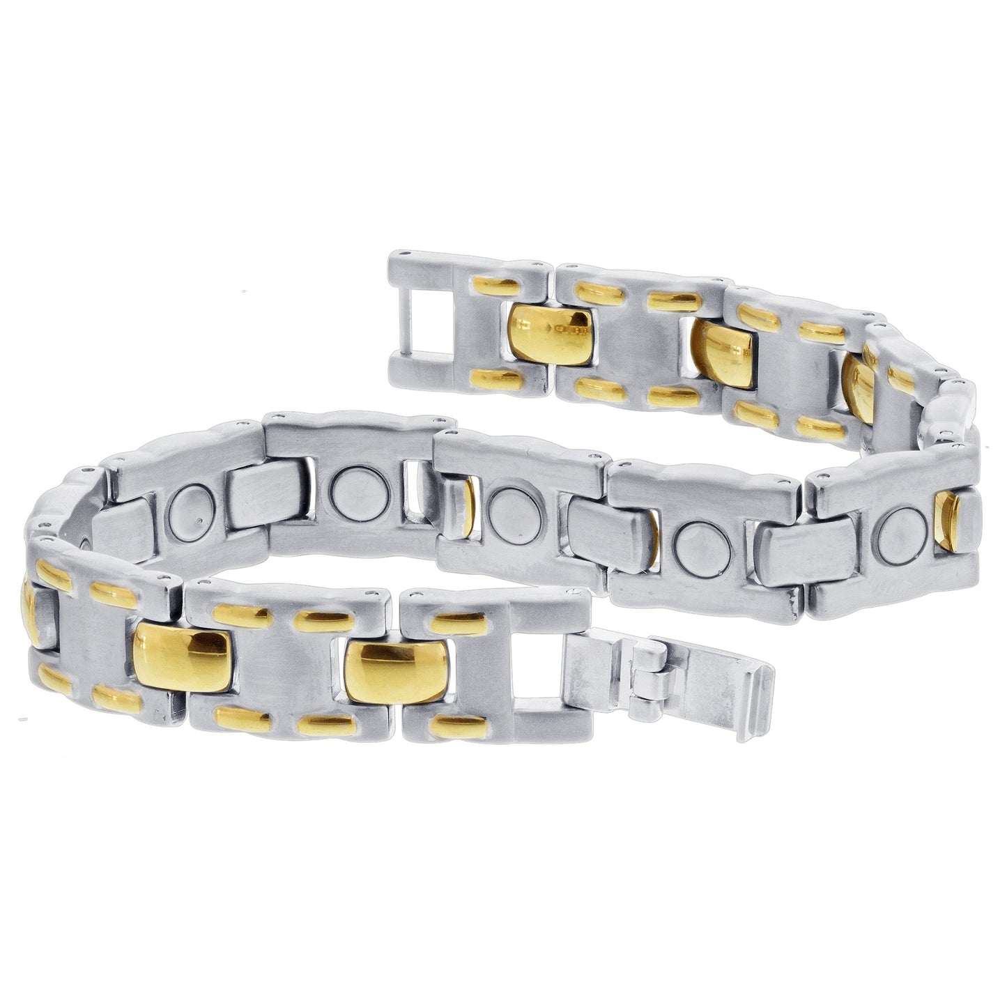 Titanium 2 Tone Mens Magnetic Power Golf Bracelet 8.5 inch - Gem Avenue