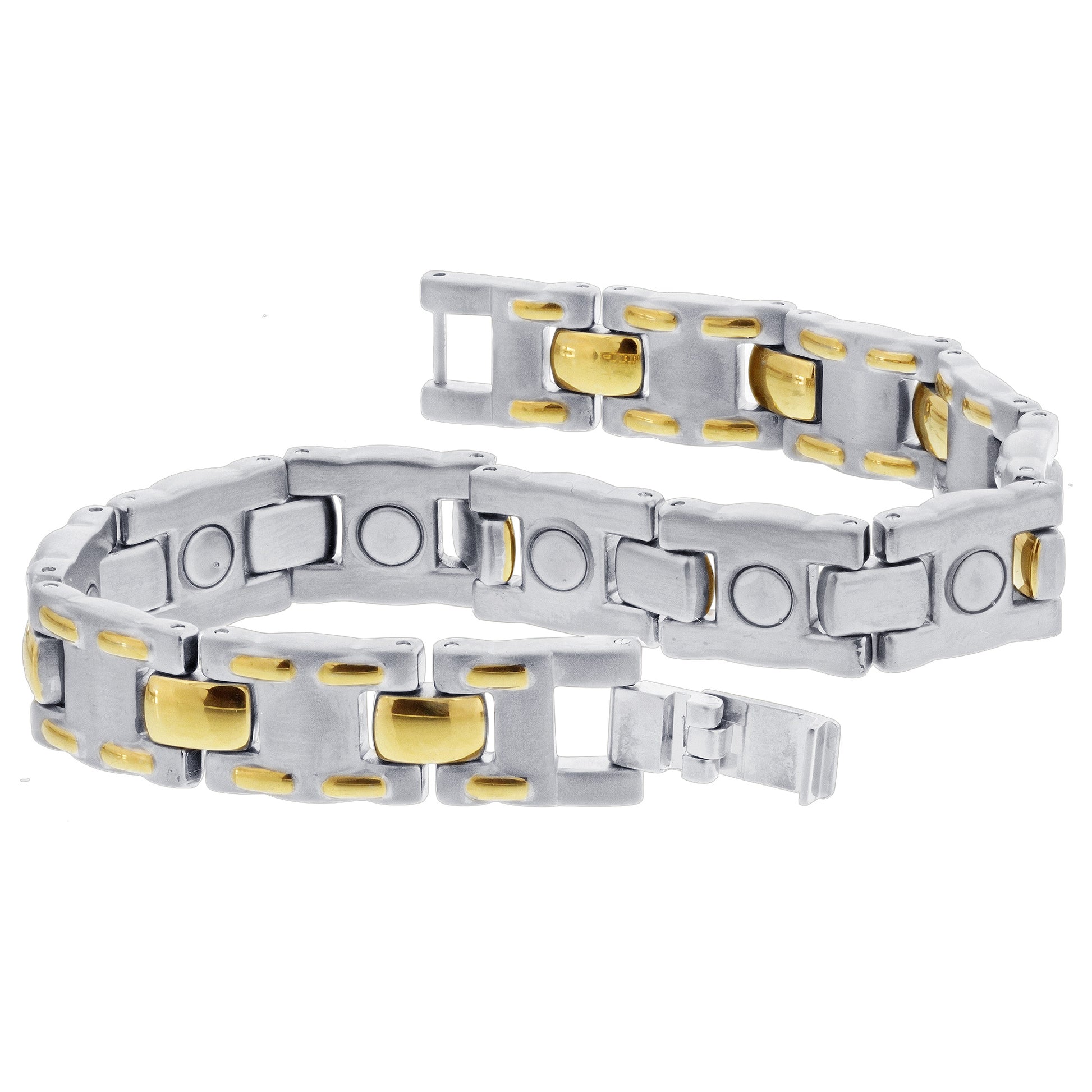 Titanium 2 Tone Mens Magnetic Power Golf Bracelet 8.5 inch - Gem Avenue