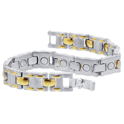 Titanium 2 Tone Mens Magnetic Power Golf Bracelet 8.5 inch - Gem Avenue