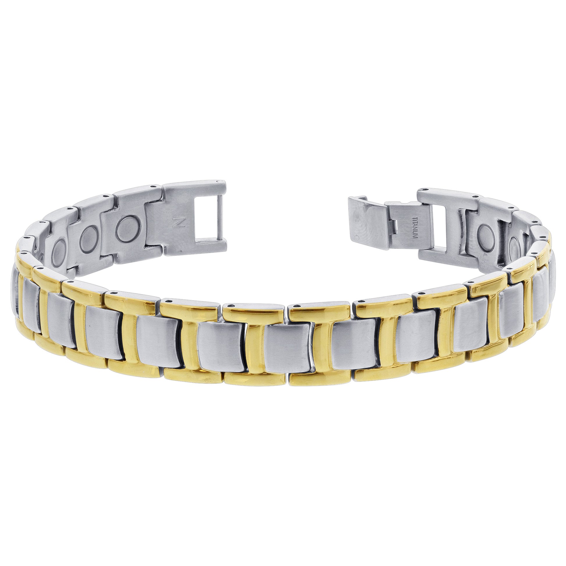 Mens Silver Tone Magnetic Titanium Bracelet - Gem Avenue