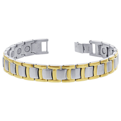 Mens Silver Tone Magnetic Titanium Bracelet - Gem Avenue