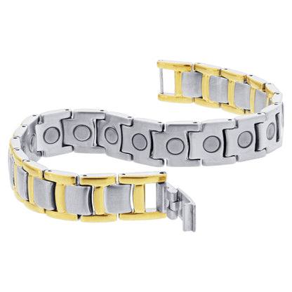 Mens Silver Tone Magnetic Titanium Bracelet - Gem Avenue