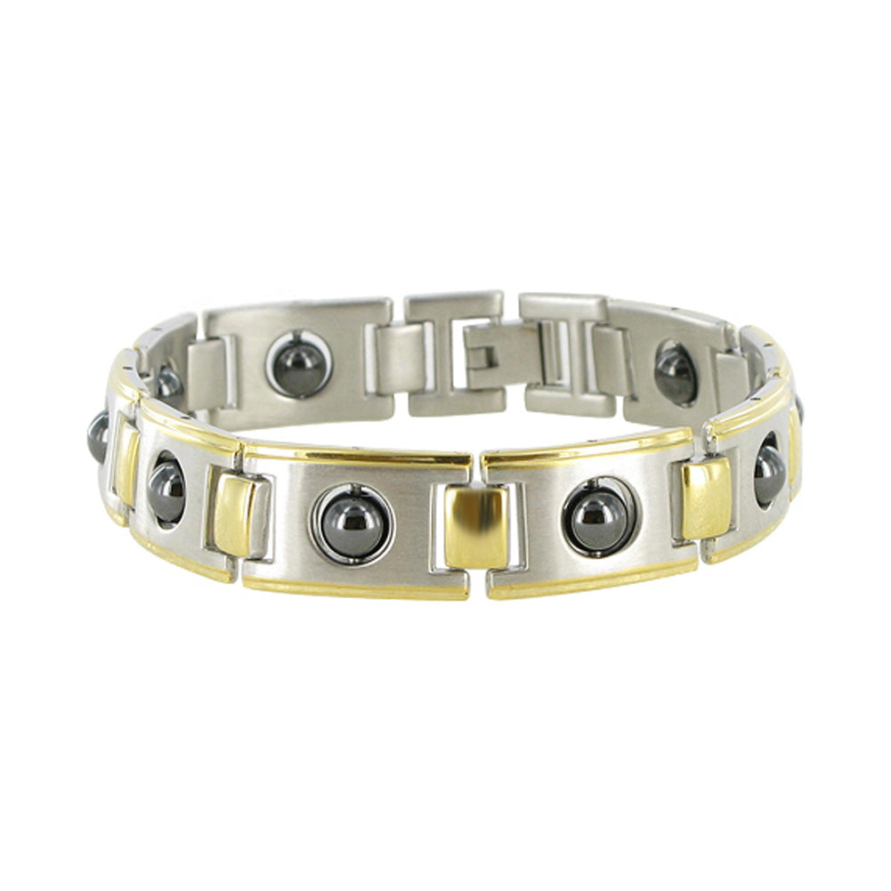 Two tone Magnetic Link Simulated Hematite Bracelet Length - Gem Avenue