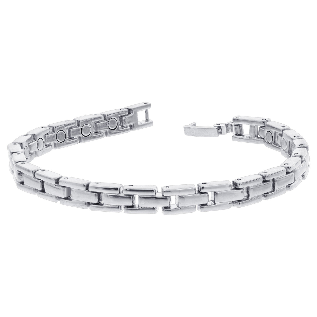 6mm Wide Silver Tone Link Magnetic Bracelet  with Fold over Clasps - Gem Avenue