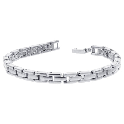 6mm Wide Silver Tone Link Magnetic Bracelet  with Fold over Clasps - Gem Avenue