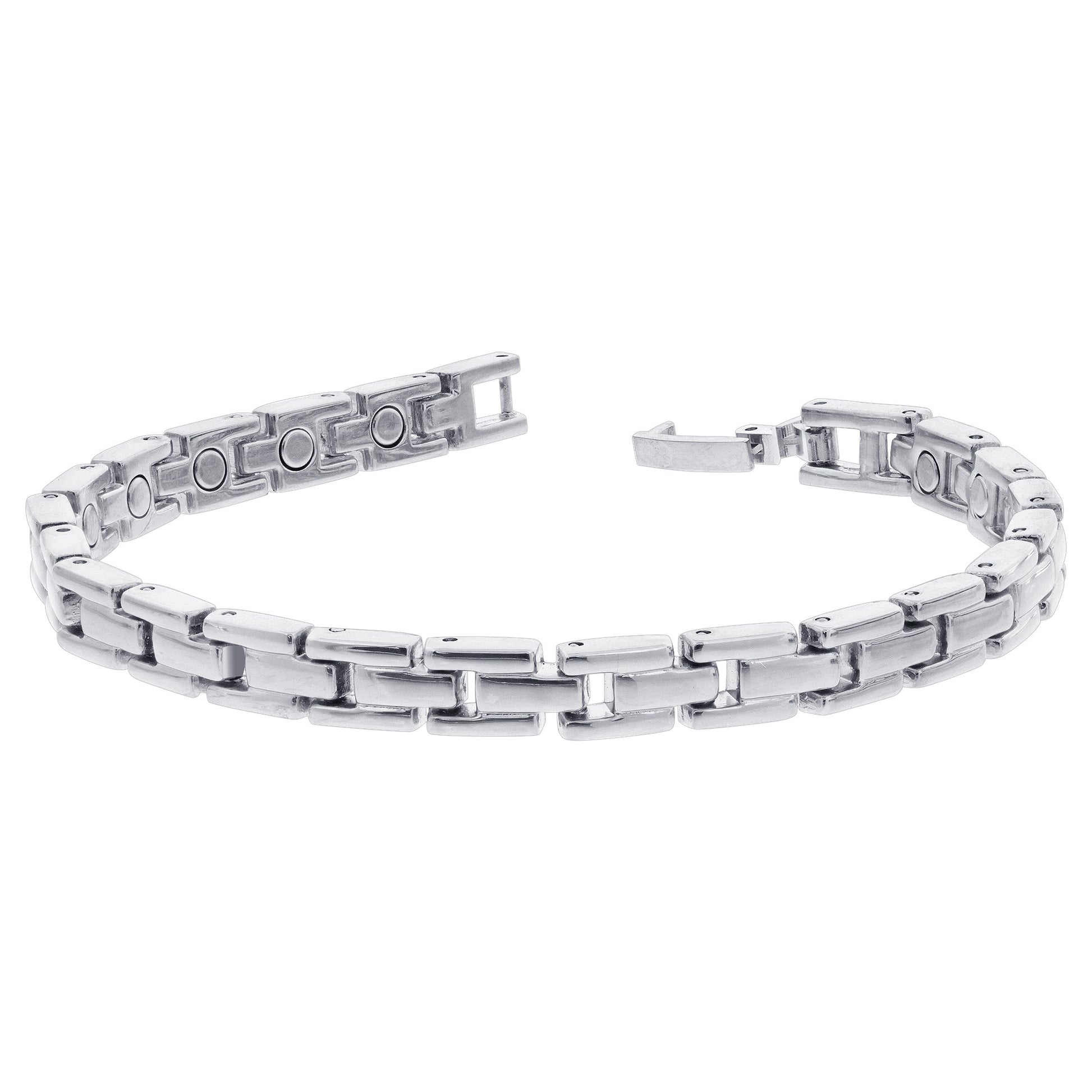 6mm Wide Silver Tone Link Magnetic Bracelet  with Fold over Clasps - Gem Avenue