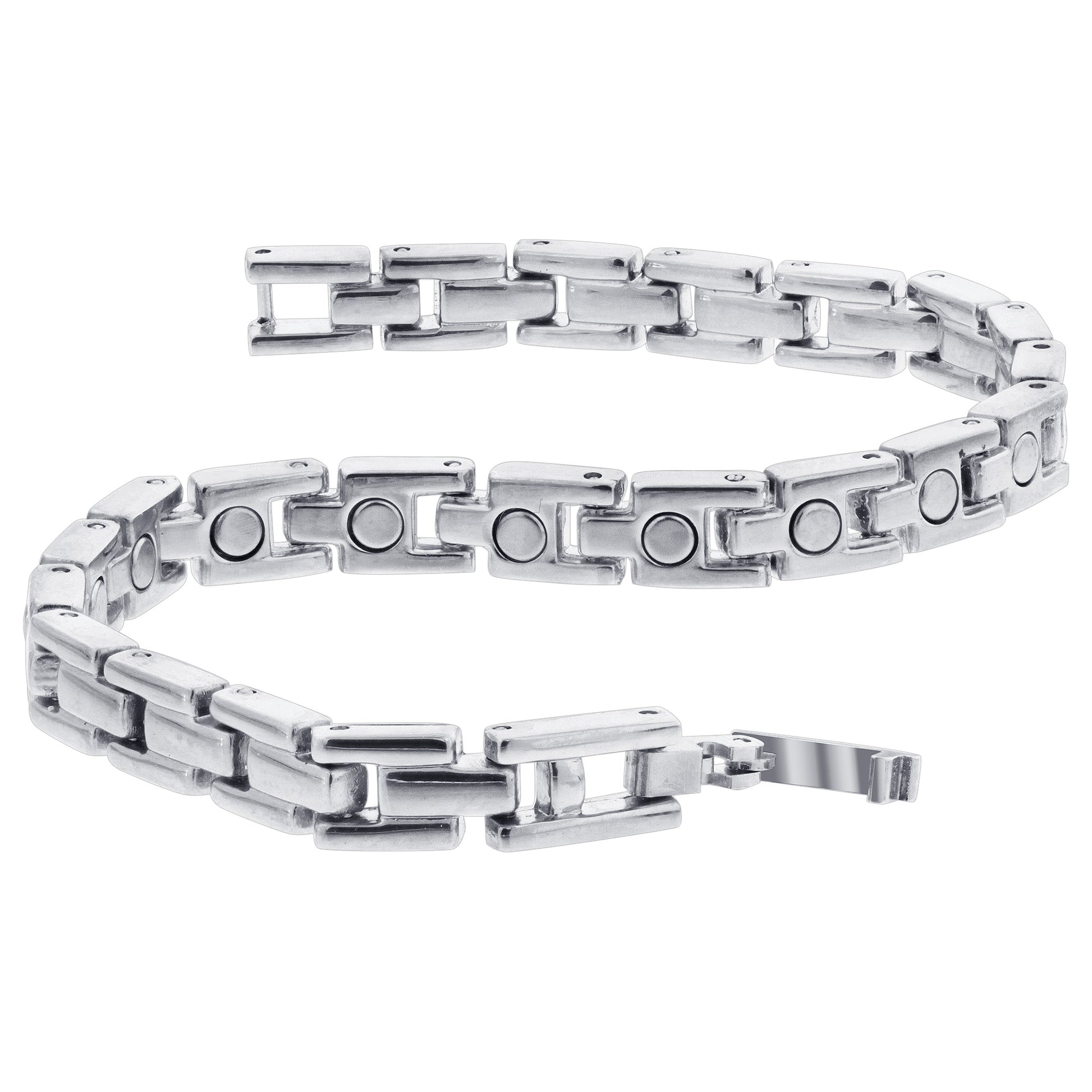 6mm Wide Silver Tone Link Magnetic Bracelet  with Fold over Clasps - Gem Avenue