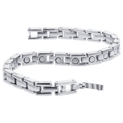 6mm Wide Silver Tone Link Magnetic Bracelet  with Fold over Clasps - Gem Avenue