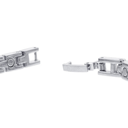 6mm Wide Silver Tone Link Magnetic Bracelet  with Fold over Clasps - Gem Avenue