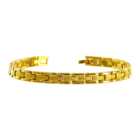 6mm Wide Gold Tone Link Magnetic Bracelet Long with Fold over Clasps - Gem Avenue