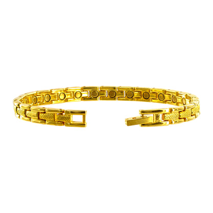 6mm Wide Gold Tone Link Magnetic Bracelet Long with Fold over Clasps - Gem Avenue