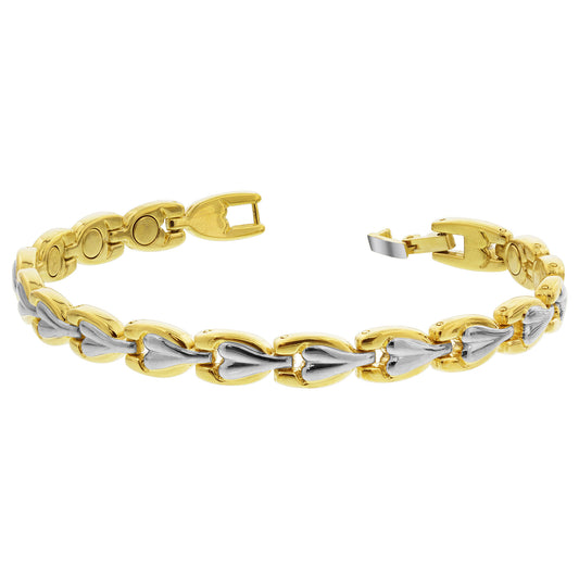 8mm Wide Two Tone Finish Link Magnetic Bracelet  with Fold over Clasps - Gem Avenue