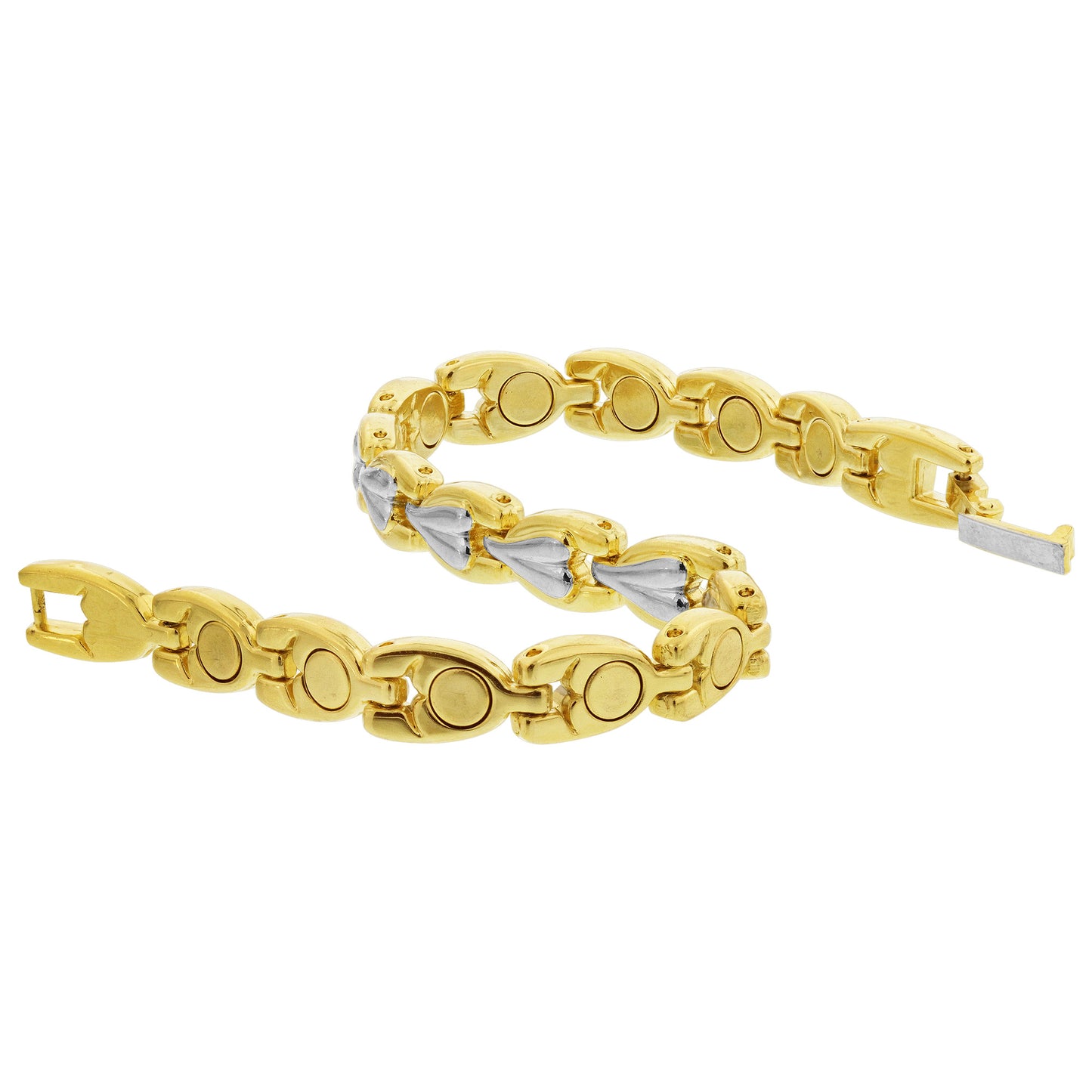 8mm Wide Two Tone Finish Link Magnetic Bracelet  with Fold over Clasps - Gem Avenue