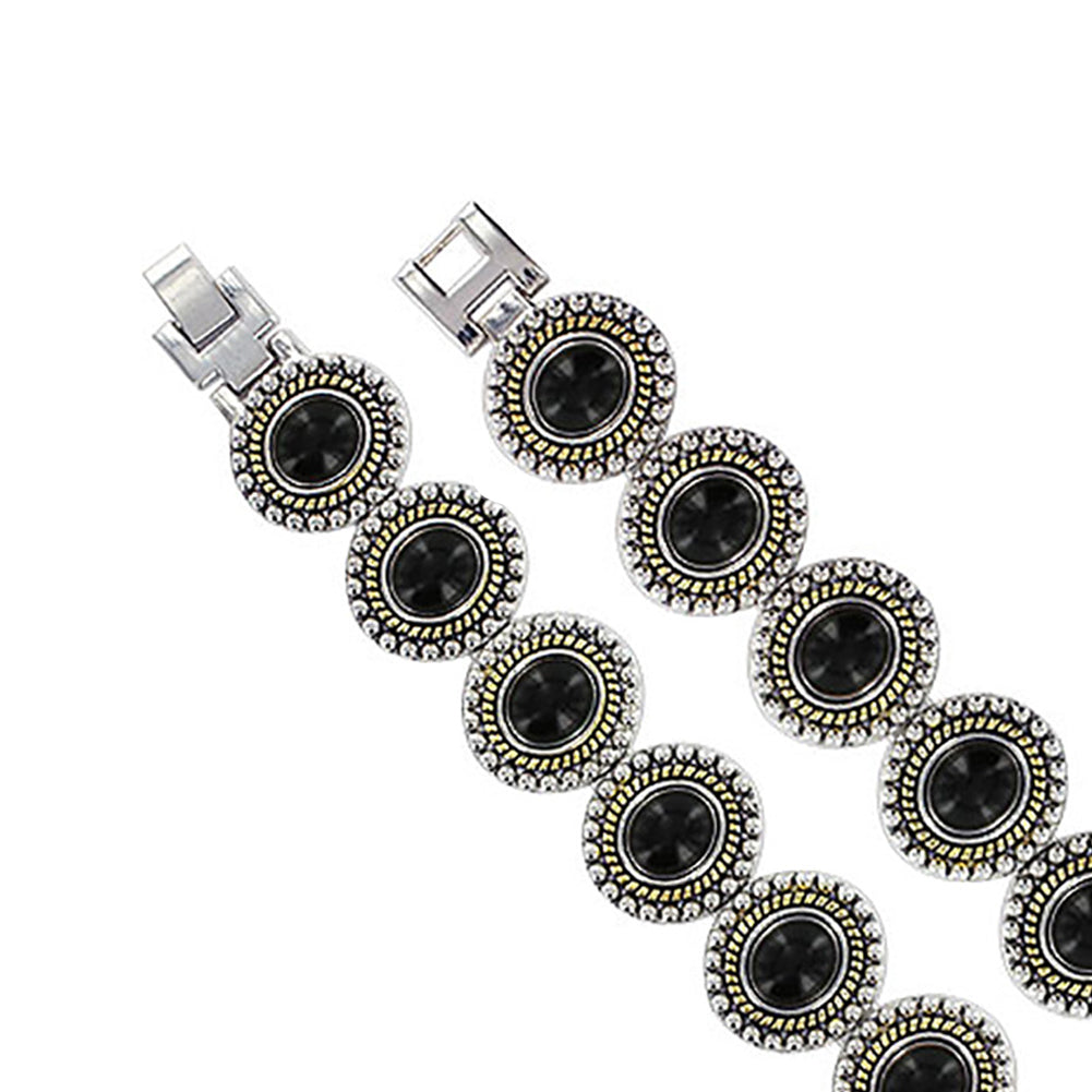 Silver Tone Oval Black Onyx Magnetic Link Bracelet 7.25 inch - Gem Avenue