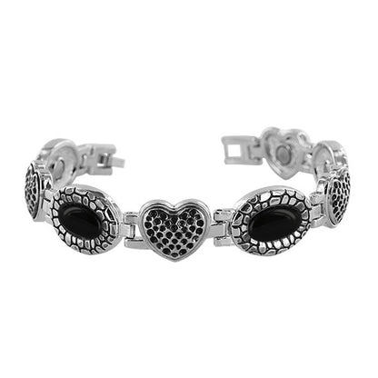 Black Oval and Heart 14mm Magnetic Link Bracelet 7 inch Long - Gem Avenue