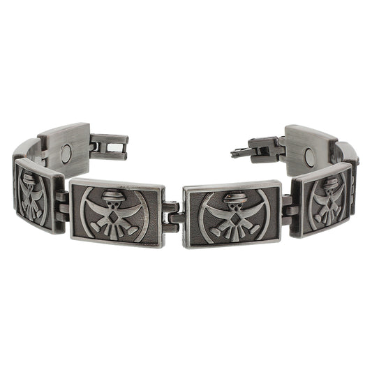 Oxidized Finish Puppet engraved Links Magentic Link Bracelet 8.5 inch Long - Gem Avenue