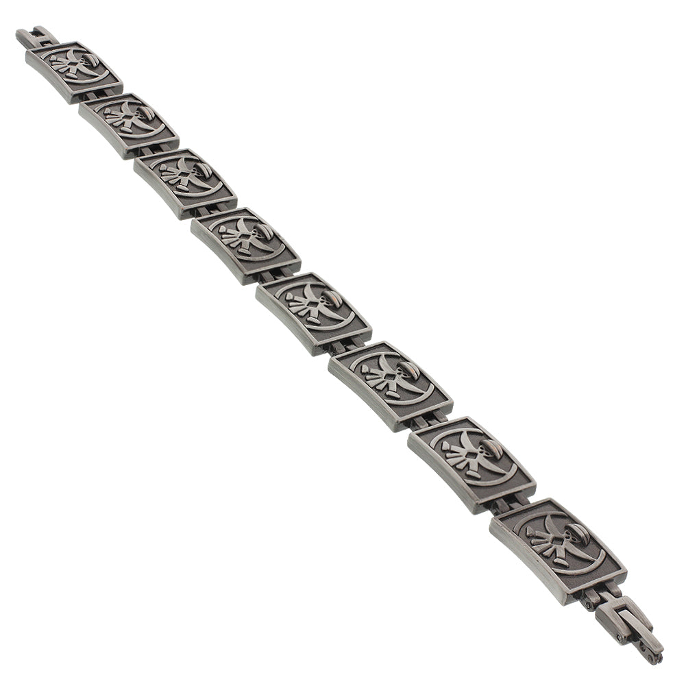 Oxidized Finish Puppet engraved Links Magentic Link Bracelet 8.5 inch Long - Gem Avenue