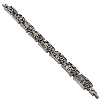 Oxidized Finish Puppet engraved Links Magentic Link Bracelet 8.5 inch Long - Gem Avenue