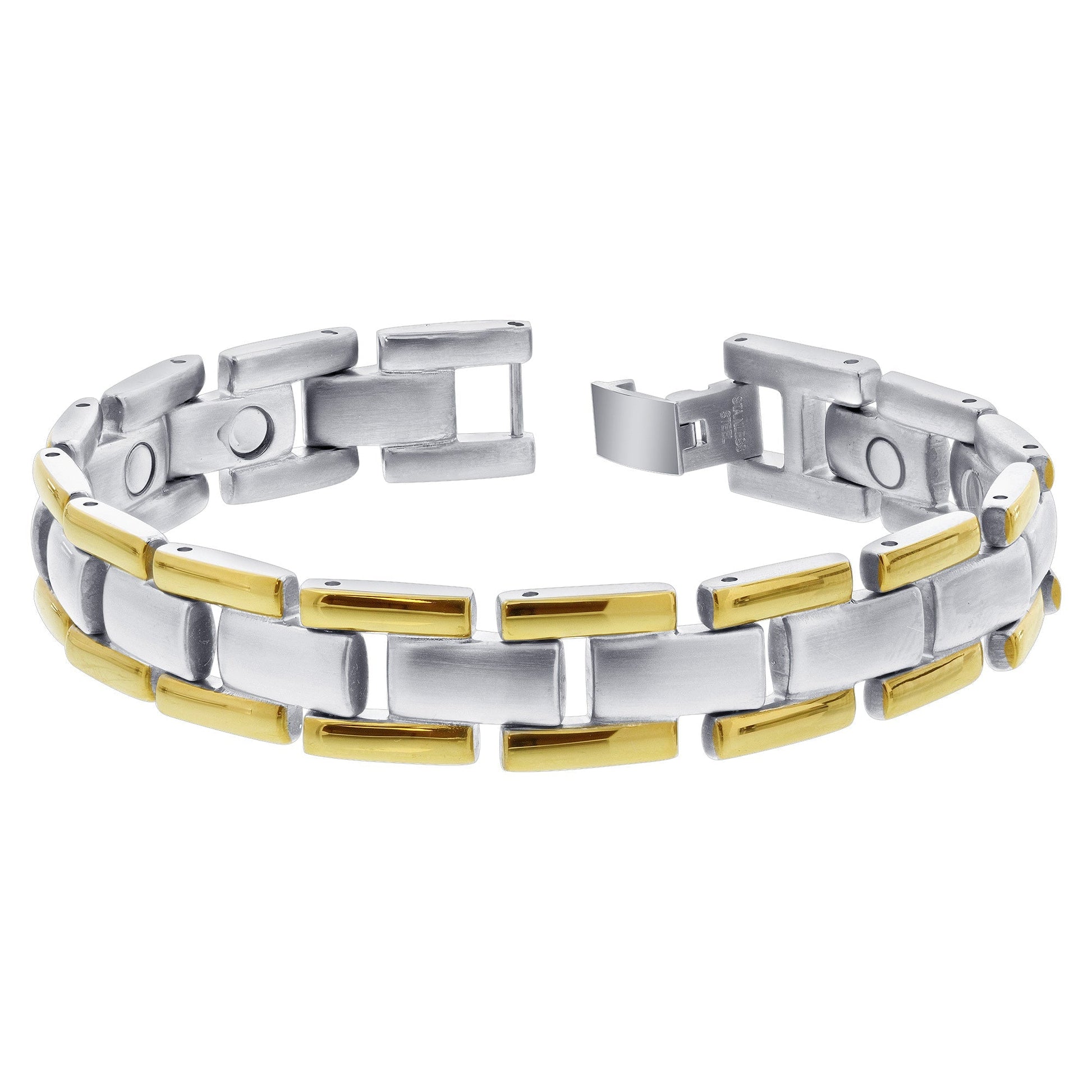 Magnetic Therapy Stainless Steel Two Tone 8 inch Link Bracelet - Gem Avenue