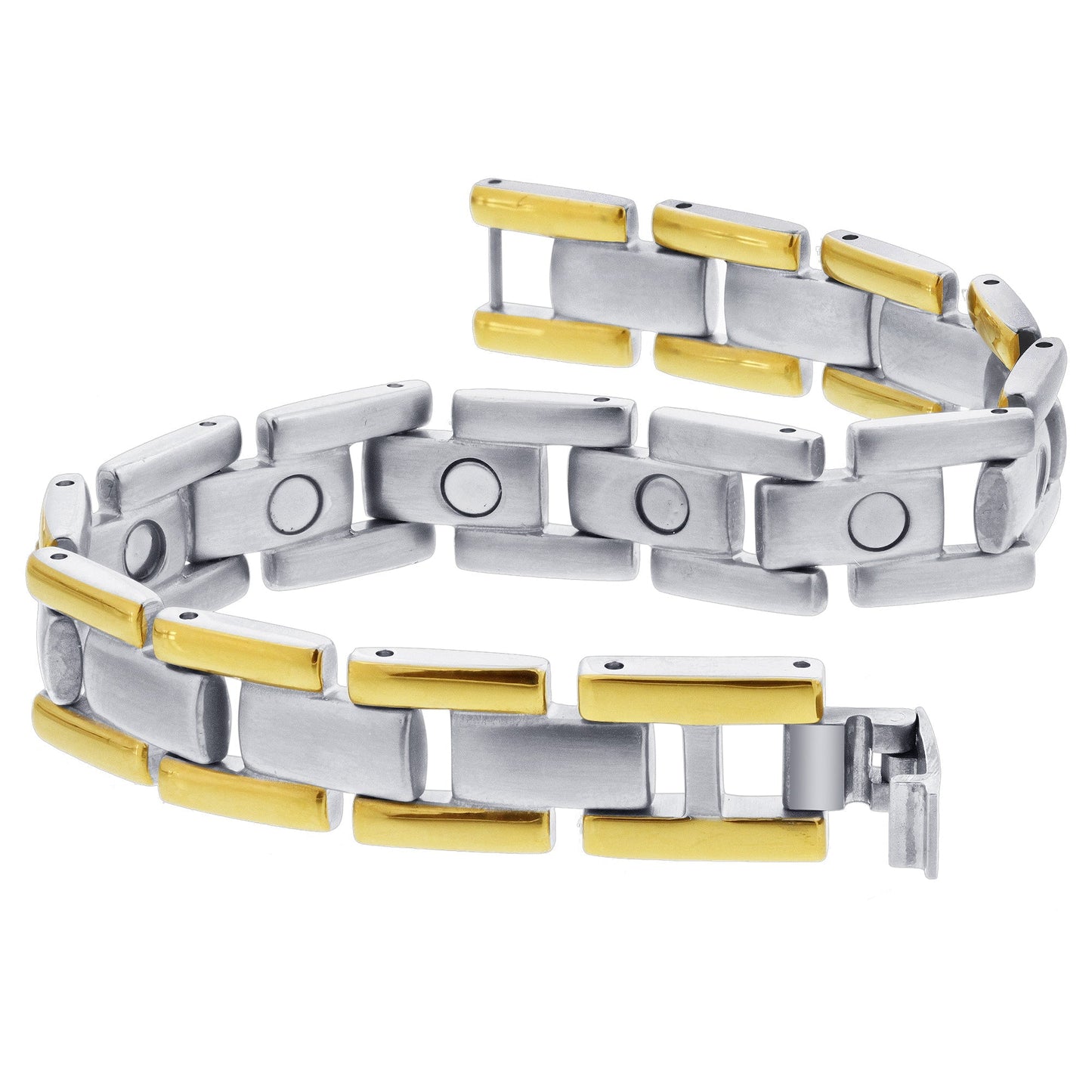 Magnetic Therapy Stainless Steel Two Tone 8 inch Link Bracelet - Gem Avenue