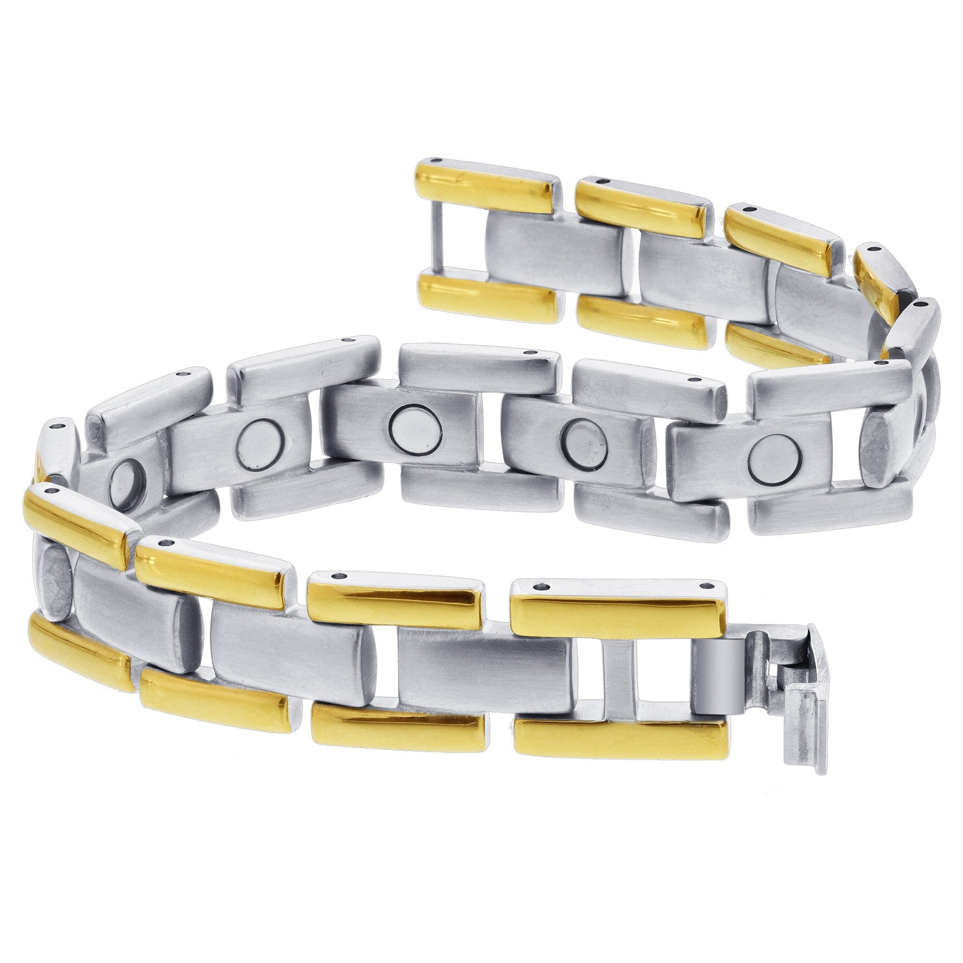 Magnetic Therapy Stainless Steel Two Tone 8 inch Link Bracelet - Gem Avenue