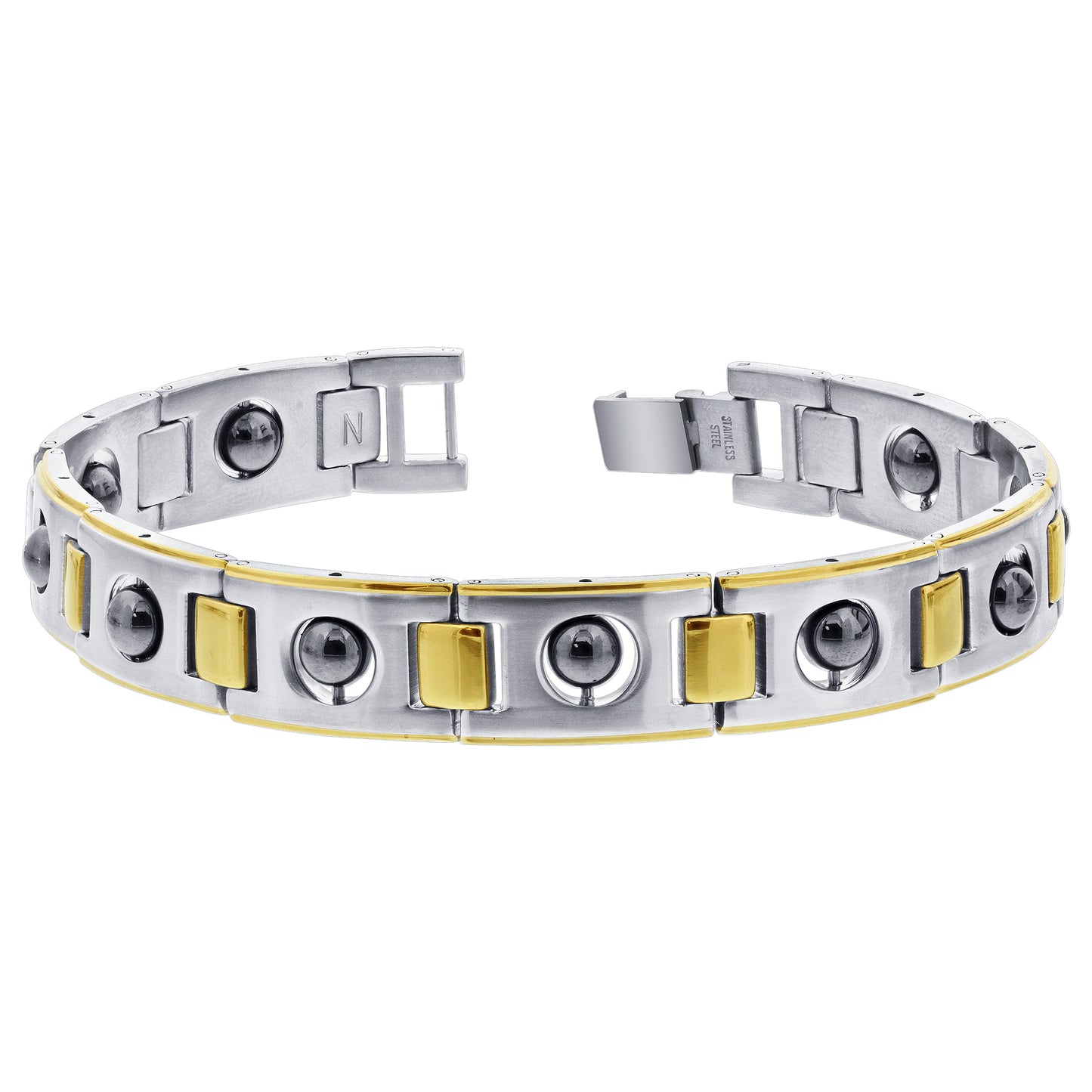Stainless Steel Link Simulated Hematite Magnetic Bracelet - Gem Avenue