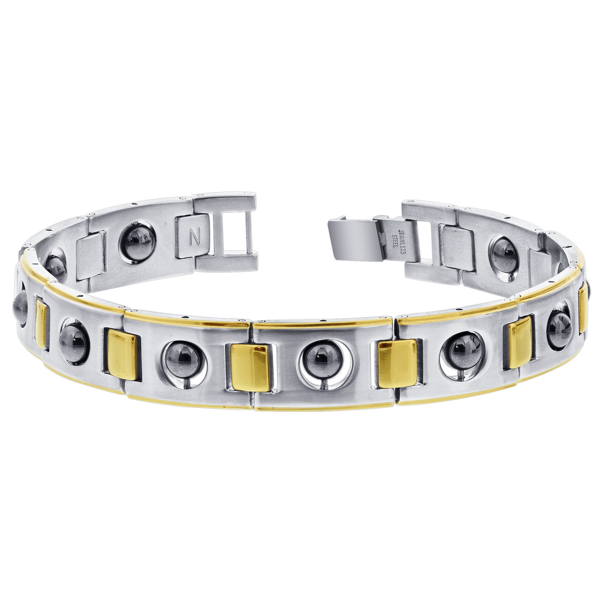Stainless Steel Link Simulated Hematite Magnetic Bracelet - Gem Avenue