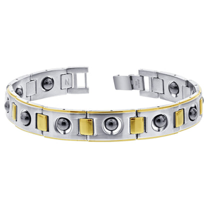 Stainless Steel Link Simulated Hematite Magnetic Bracelet - Gem Avenue
