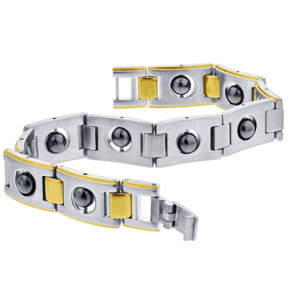 Stainless Steel Link Simulated Hematite Magnetic Bracelet - Gem Avenue