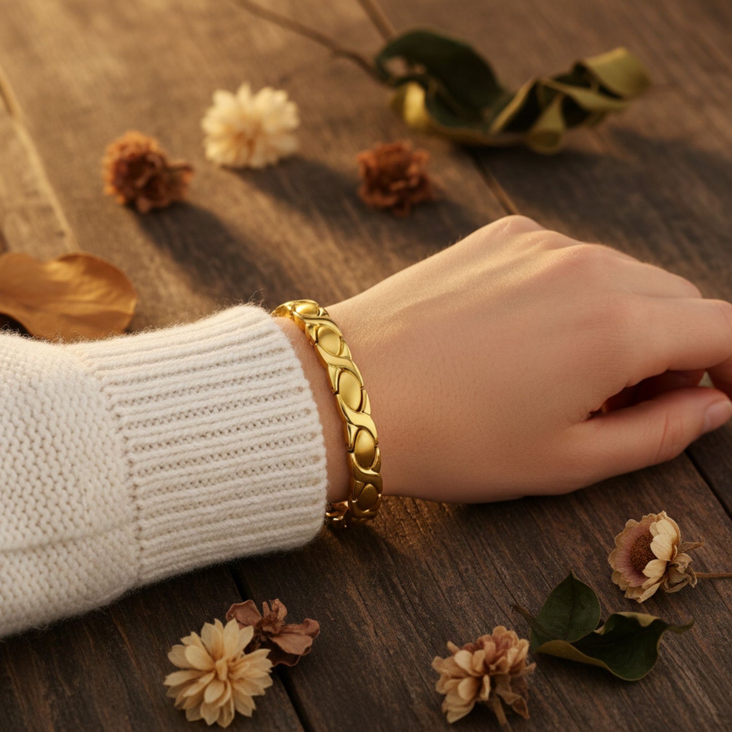 Stainless Steel 8mm Magnetic Gold Plated Bracelet  7.5 inch