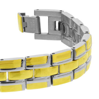 Gold Tone Finish Stainless Steel 12 MM Magnetic Link Bracelet  with Fold over Clasp - Gem Avenue