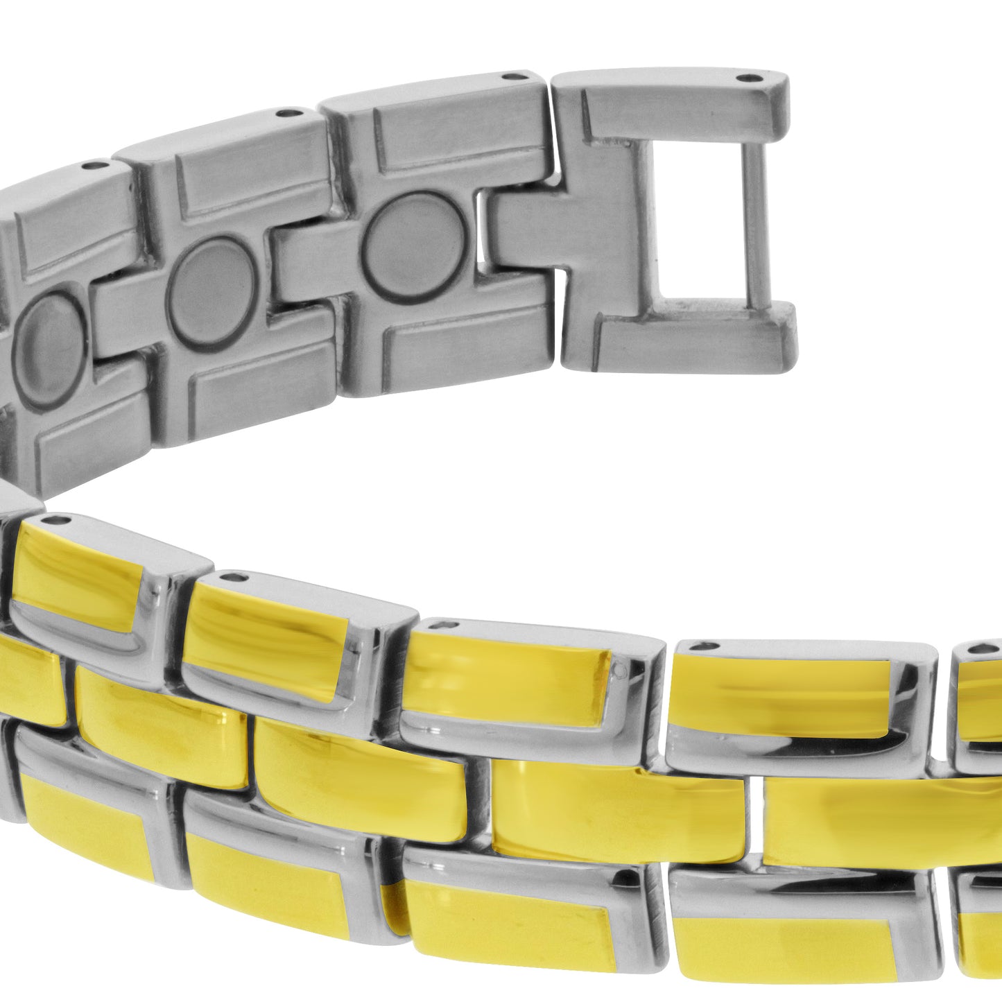 Gold Tone Finish Stainless Steel 12 MM Magnetic Link Bracelet  with Fold over Clasp - Gem Avenue