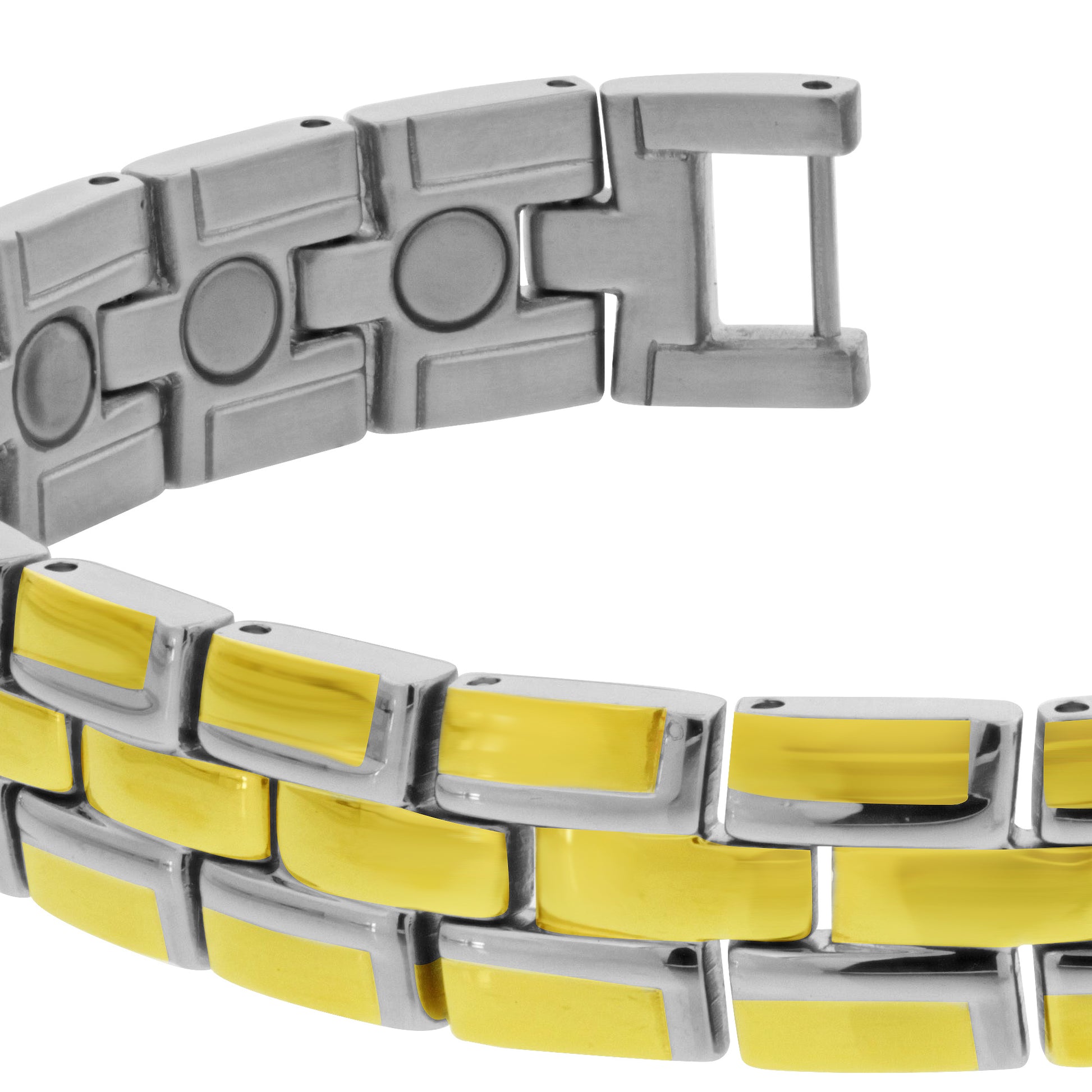 Gold Tone Finish Stainless Steel 12 MM Magnetic Link Bracelet  with Fold over Clasp - Gem Avenue