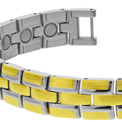 Gold Tone Finish Stainless Steel 12 MM Magnetic Link Bracelet  with Fold over Clasp - Gem Avenue