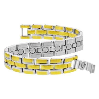 Gold Tone Finish Stainless Steel 12 MM Magnetic Link Bracelet  with Fold over Clasp - Gem Avenue