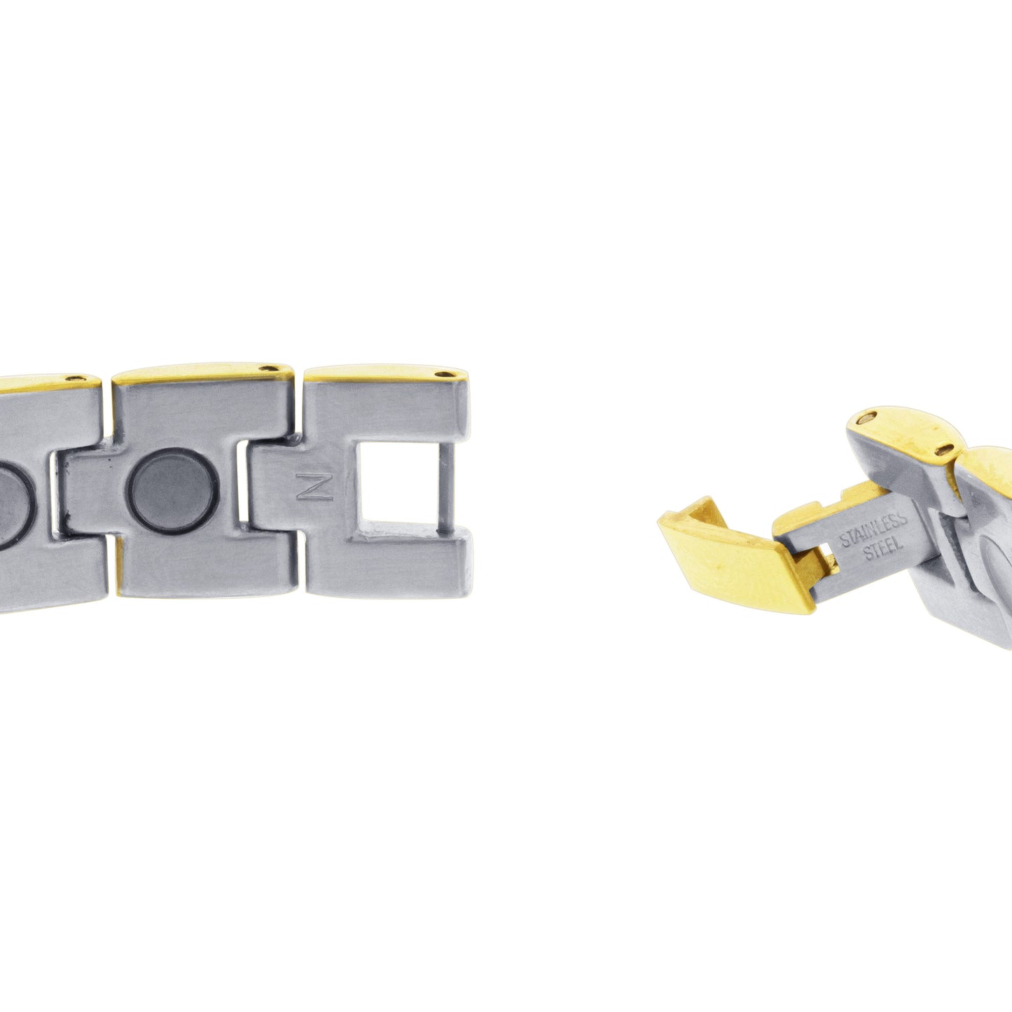 12 MM Wide Gold Tone Stainless Steel Magnetic Link Bracelet Long with Fold over Clasp - Gem Avenue