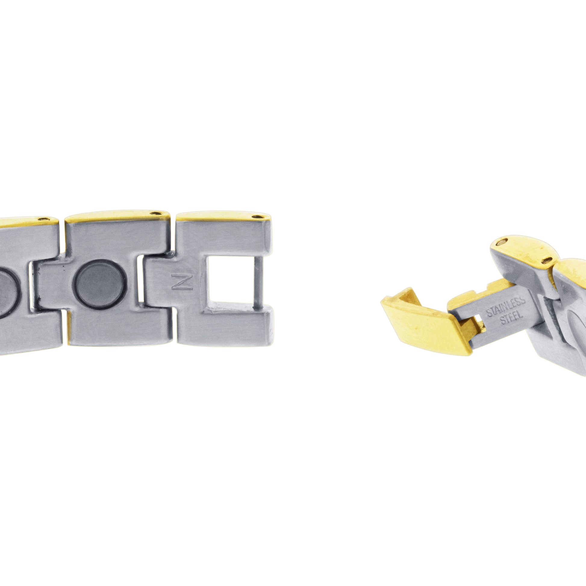 12 MM Wide Gold Tone Stainless Steel Magnetic Link Bracelet Long with Fold over Clasp - Gem Avenue